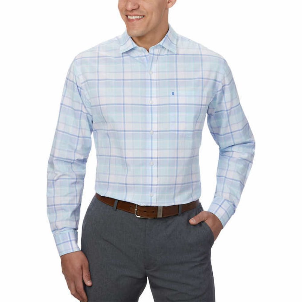 NWT Izod Men's Soft Washed Button Down Dress Shirt Blue Size 18 36/37 $65 JK015